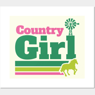 Retro Country Girl Colorful Rural Girl Posters and Art